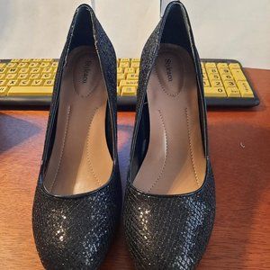 NEW With Box ! Style & Co Black Glitter Heeled Pump Round Toe Size 8M